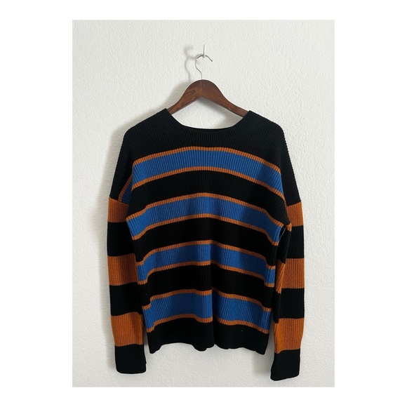 ALC Striped Oversized Wool Cashmere Crewneck Sweater Black Blue Medium - Picture 3 of 7